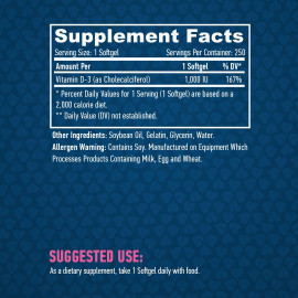 Vitamin D-3 - 1000 IU 250 Softgels