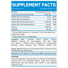 Liquid L-Carnitine 200000 + Caffeine & Tau 1000 ml Facts