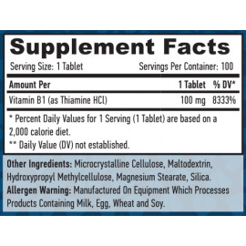 Vitamin B-1 - Thiamine - 100mg. 100 tabs. Facts