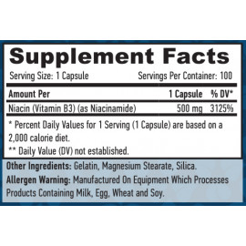 Niacin - Flush-Free- 500 mg - 100 Caps. Facts