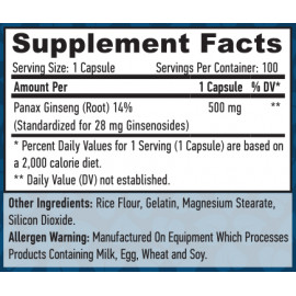 Panax Ginseng 500 mg. - 100 Caps. Facts